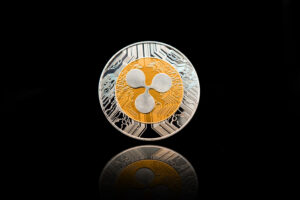 Ripple coin, isolated on a black background.